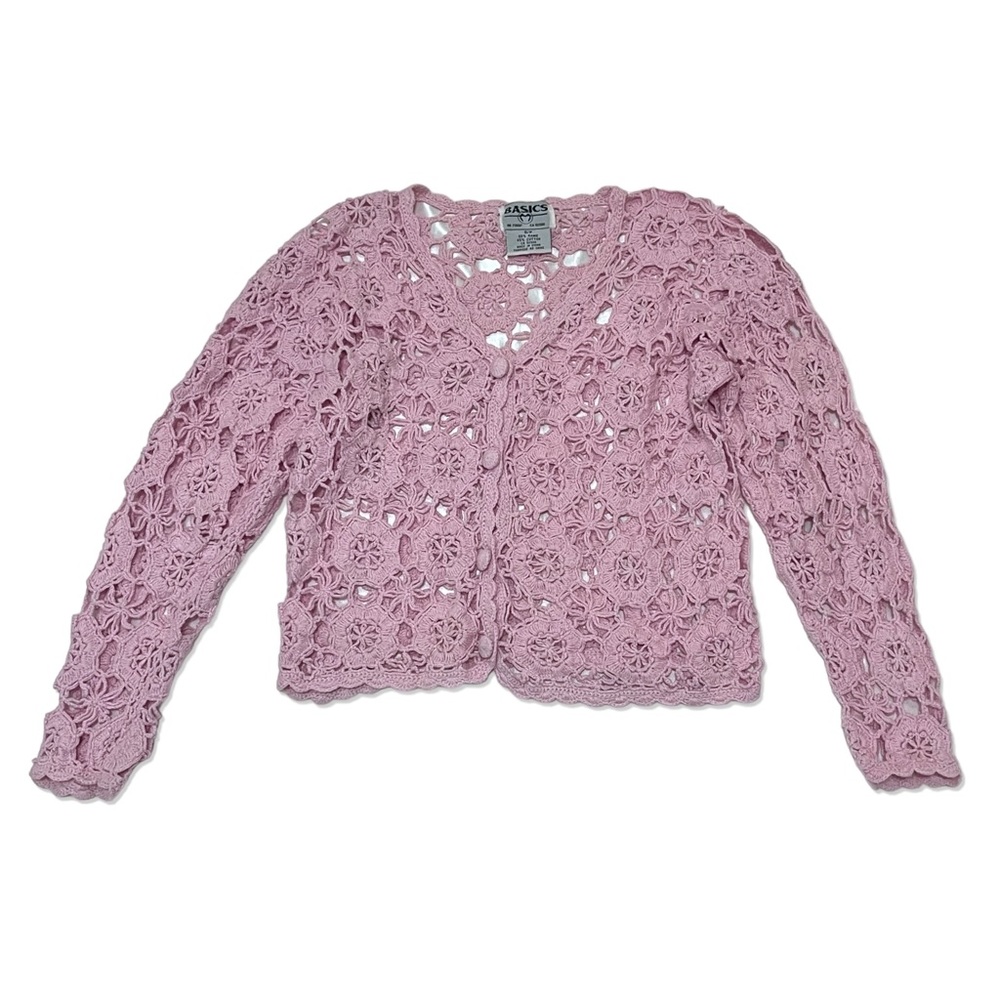 Vintage 90s Crochet Open Weave Floral Cardigan
